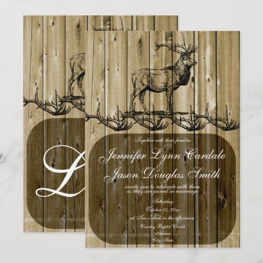 Rustic Elk Wildlife Hunting Wedding Uitnodigingen (Voorkant / Achterkant)