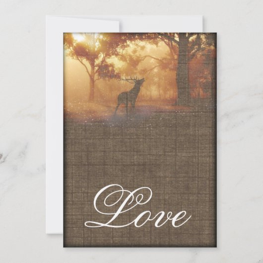 Rustic Elk Woodland Burlap Print Huwelijksuitnodig Kaart (Achterkant)