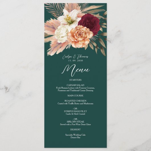 Rustic Emerald Green Wedding Menu (Voorkant)