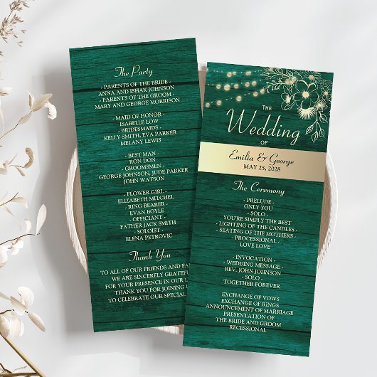 Rustic Emerald Green Wedding Programmakaart