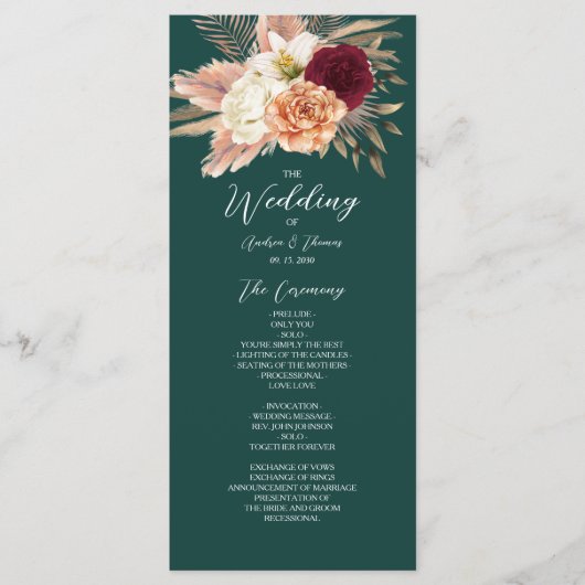Rustic Emerald Green Wedding Programmakaart (Voorkant)