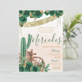 Rustic Emerald Green Western Charro Quinceanera Kaart (Staand voorkant)