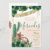 Rustic Emerald Green Western Charro Quinceanera Kaart (Voorkant / Achterkant)