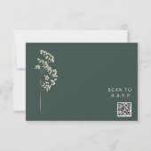 Rustic Emerald Gypsophila QR Code Weddenschap RSVP Kaartje (Voorkant)