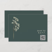Rustic Emerald Gypsophila QR Code Weddenschap RSVP Kaartje (Voorkant / Achterkant)