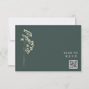 Rustic Emerald Gypsophila QR Code Weddenschap RSVP Kaartje