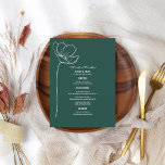 Rustic Emerald Line Art Flower Wedding Menu<br><div class="desc">Witlijnkunst inspireerde "Menu"-tekst bovenaan met witte aangepaste tekst en smaragdgroene achtergrond met eenlijnkunstbloem links.</div>
