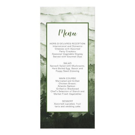 Rustic Emerald Mountain Landscape Wedding Menu (Voorkant)