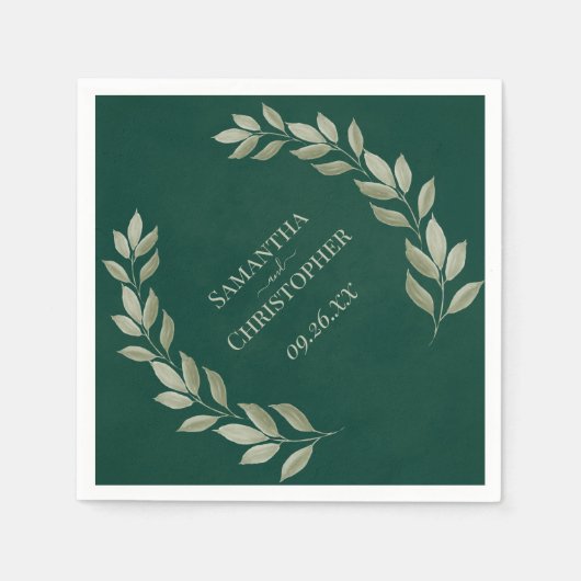 Rustic Emerald & Sage Leaves Diagonal Wedding Servet (Voorkant)