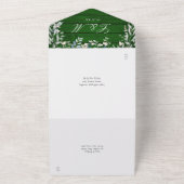 Rustic Emerald Wood Floral Foliage Cascade Wedding All In One Uitnodiging (Buitenkant)