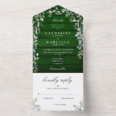 Rustic Emerald Wood Floral Foliage Cascade Wedding All In One Uitnodiging (Binnen)
