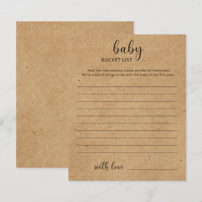 Rustic - Emmerlijst babyshowerspel voor de baby (Voorkant / Achterkant)