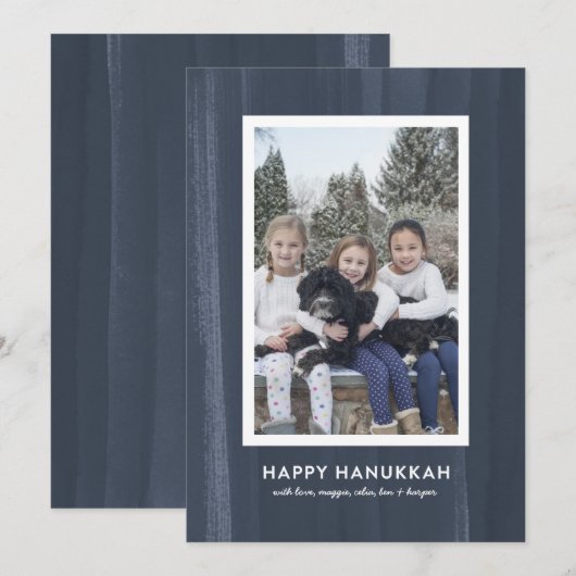 Rustic en Modern Blue Waterverf Hanukkah Feestdagenkaart (Voorkant / Achterkant)