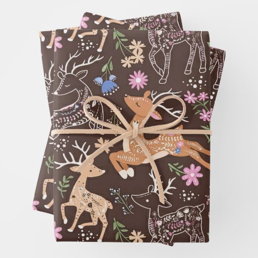 Rustic Enchanted Deer and Botanicals Inpakpapier Vel (In situ)