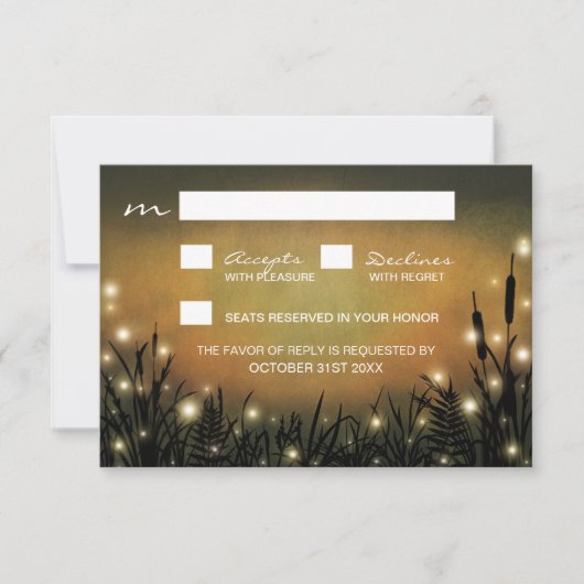 Rustic Enchanted Forest Firefly Wedding RSVP-kaart RSVP Kaartje (Voorkant)