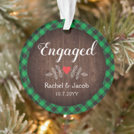 Rustic Engaged Green Buffalo Pset Couple Ornament