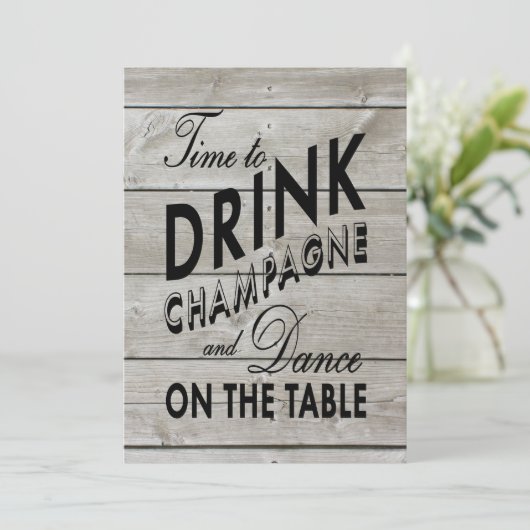 Rustic Engagement Party Time to Drink Champagne Kaart (Staand voorkant)