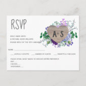 Rustic Engraved Heart Monogram RSVP Floral Wood Uitnodiging Briefkaart (Voorkant)