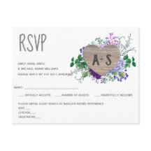 Rustic Engraved Heart Monogram RSVP Floral Wood