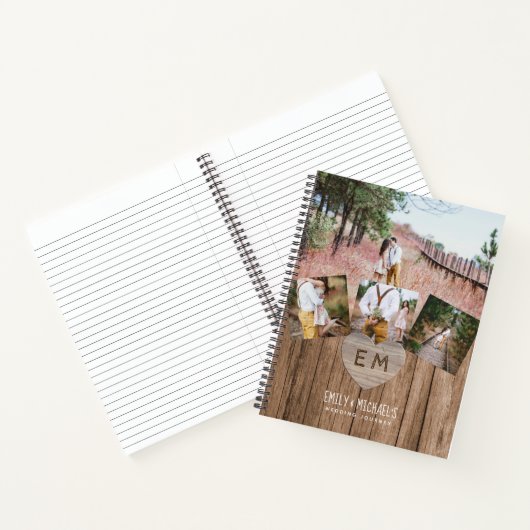 Rustic Engraved Heart Wedding Vrijgezellenfeest PH Notitieboek (Binnen)