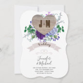 Rustic Engraved Wood Heart Monogram Floral Herfst Kaart (Voorkant)