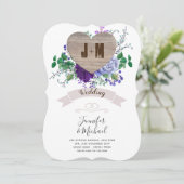 Rustic Engraved Wood Heart Monogram Floral Herfst Kaart (Staand voorkant)