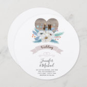 Rustic Engraved Wood Heart Monogram Floral Herfst Kaart (Voorkant / Achterkant)