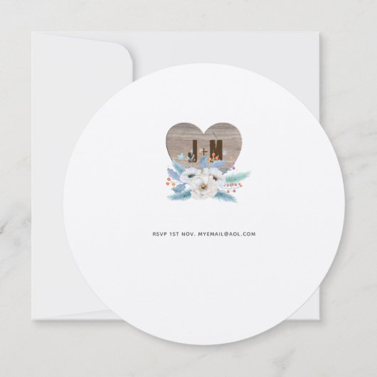 Rustic Engraved Wood Heart Monogram Floral Herfst Kaart (Achterkant)