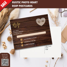 Rustic Engraved Wood Heart Monogram RSVP