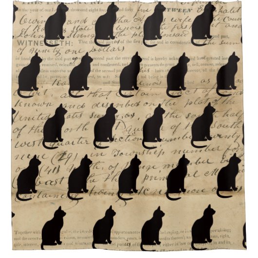 Rustic Ephemera Deed Cat Silhouette uit 1840 Douchegordijn (Voorkant)