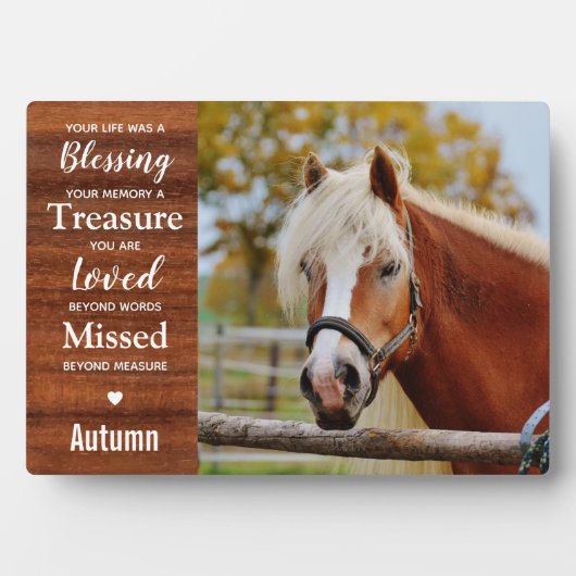 Rustic Equestrian Keepslag Horse Memorial Fotoplaat (voorkant)