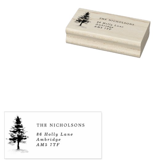 Rustic Etched Pine Tree Familie Adres Rubber Stam Rubberstempel (Gestempeld)