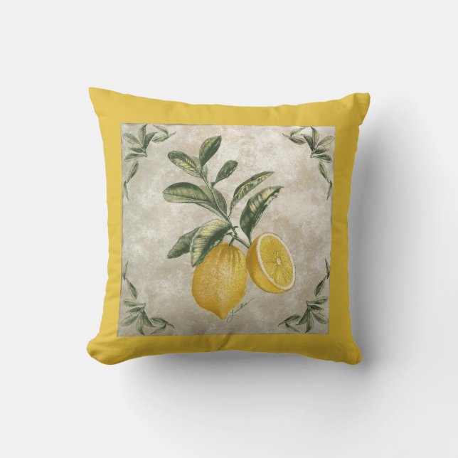 Rustic Etched Vintage Lemons Kussen (Voorkant)