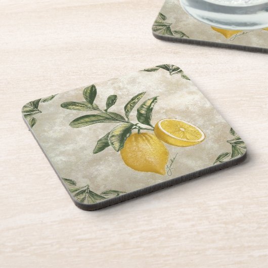 Rustic Etched Vintage Lemons Onderzetters (Linkerzijde)