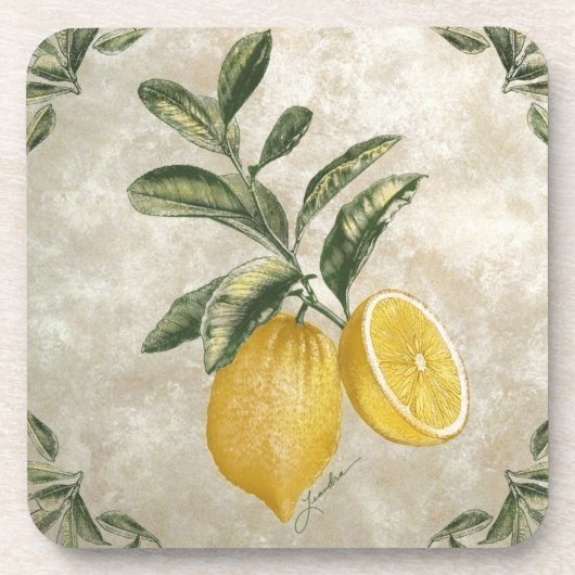 Rustic Etched Vintage Lemons Onderzetters (Voorkant)