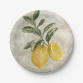 Rustic Etched Vintage Lemons Papieren Bordje (Voorkant)