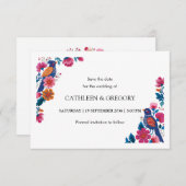 Rustic Ethnic Folk Birds and Flowers Wedding Save The Date (Voorkant / Achterkant)