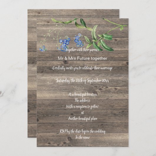 RUSTIC EUCALYPTUS BLAUWE FLORALE WEDINGINVITATIE KAART (Voorkant / Achterkant)