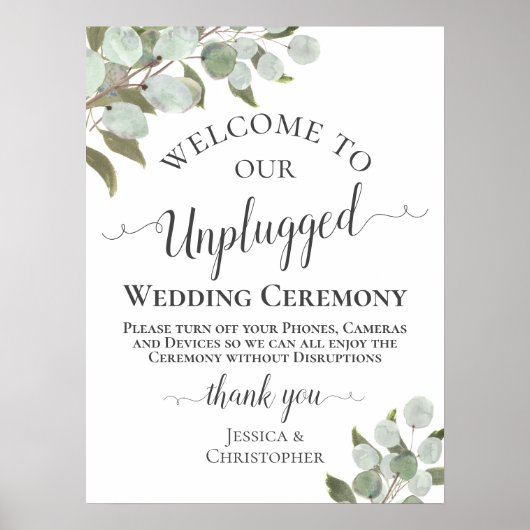 Rustic Eucalyptus Boho Unplugged Wedding Ceremony Poster (Voorkant)