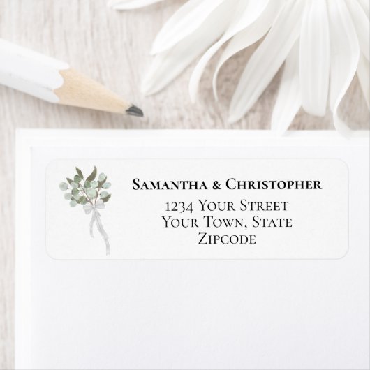 Rustic Eucalyptus Bouquet Wedding Return Address Etiket (Insitu)