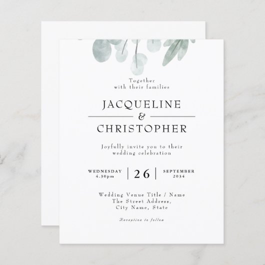 Rustic Eucalyptus Budget Floral Weddenschap (Voorkant / Achterkant)