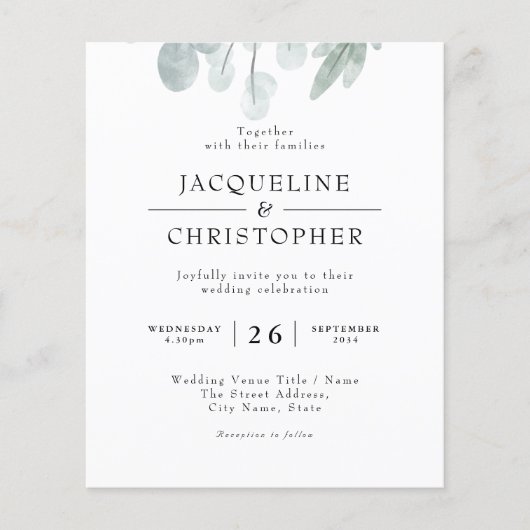 Rustic Eucalyptus Budget Floral Weddenschap (Voorkant)