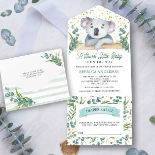 Rustic Eucalyptus Cute Koala Beer Baby shower All In One Uitnodiging