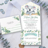 Rustic Eucalyptus Cute Koala Beer Baby shower All In One Uitnodiging