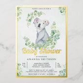 Rustic Eucalyptus Cute Koala Beer Baby shower Gold Folie Uitnodiging (Voorkant)