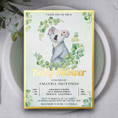 Rustic Eucalyptus Cute Koala Beer Baby shower Gold Folie Uitnodiging