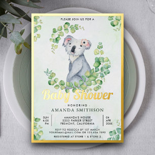 Rustic Eucalyptus Cute Koala Beer Baby shower Gold Folie Uitnodiging
