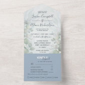 Rustic Eucalyptus Dusty Blue Waterverf Wedding All In One Uitnodiging (Binnen)