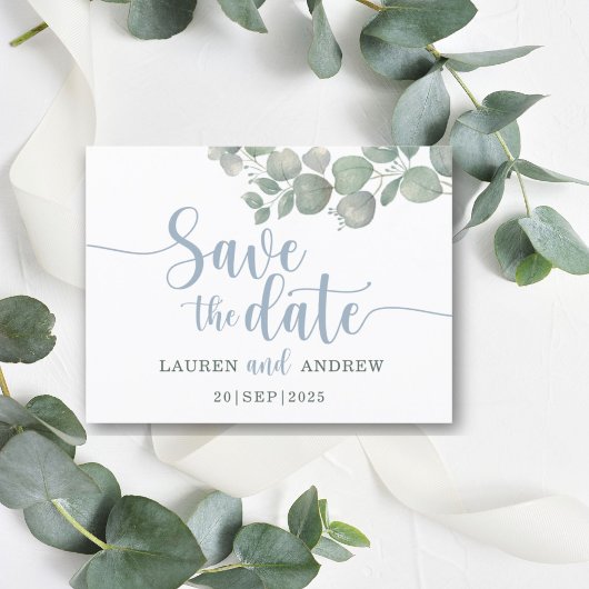 Rustic Eucalyptus Dusty Blue Wedding Save the Date Briefkaart