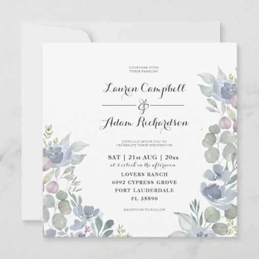 Rustic Eucalyptus Dusty Blue Wedding Uitnodiging (Voorkant)